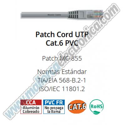 LATIGUILLO 5.00 metros UTP Cat.6 PVC  Normas Estándar TIA/EIA 568-B.2-1 ISO/IEC 11801.2