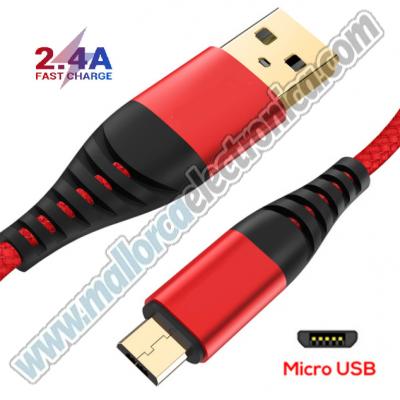 CONEXION Micro USB Data Cable Charger for Android nylon 2.4A ROJO