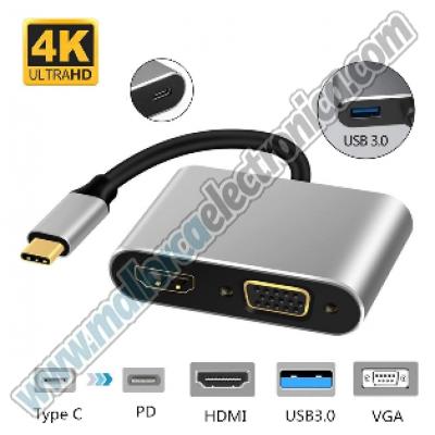 Convertidor USB C a HDMI / USB 3.0 / VGA / PD