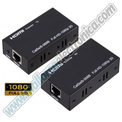 HDMI EXTENDER 1080P por RJ-45 Cat-5e /Cat-6 CON SWITCH HDMI 1-2 (50 Metros cat-5e + 15 Metros HDMI) 