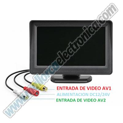 Pantalla LCD 4.3" 2 entradaS de vídeo AV TFT , ALIMENTACION dc12/24V compatible con NTSC/PAL 