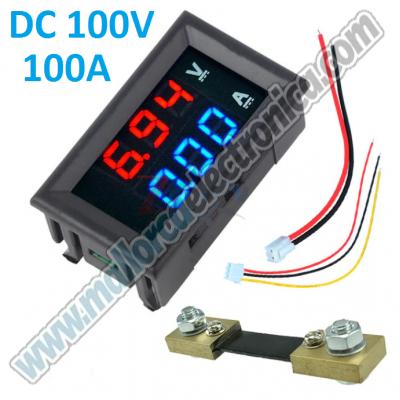 VOLTIMETRO DIGITAL Voltaje DC +  Amperimetro DC  DC 0-100 V 0-999mA, 0-100 A  Con sHUNT
