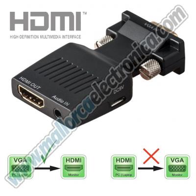 CONVERTIDOR  VGA + AUDIO Estereo  a  HDMI  1080P  Cable Usb Alimentacion