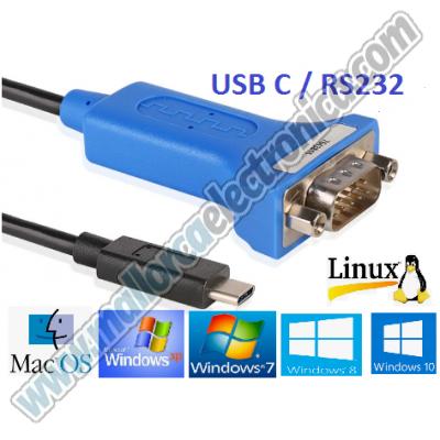 CONVERTIDOR Serie RS 232 a USB C  2.0 Win 7 - Win 8 Win 10 - XP - Mac OS X - Linux 