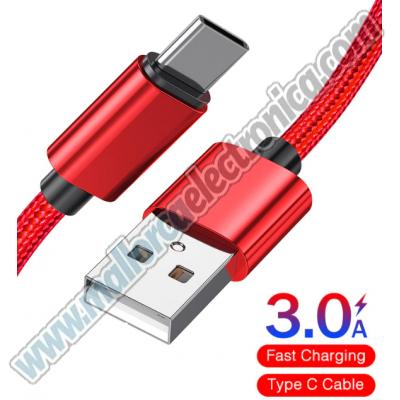 Conexion USB 3.1  Tipo C  Data Sync Cable Carga Tela NYLON ROJO