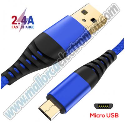 CONEXION Micro USB Data Cable Charger for Android nylon 2.4A AZUL