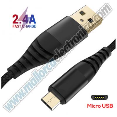 CONEXION Micro USB Data Cable Charger for Android nylon 2.4A NEGRO