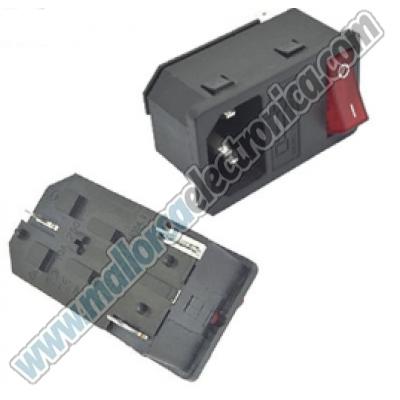 Base Interruptor CA IEC320 C14 rojo 10A 250V con portafusible 10A