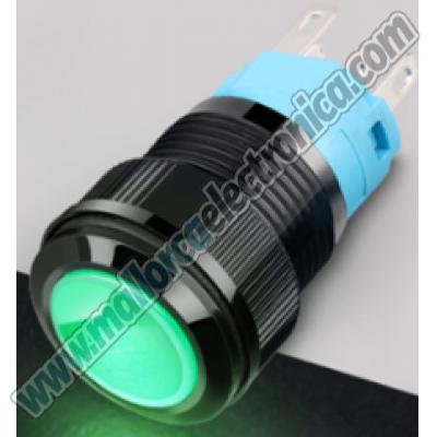 Interruptor 16mm Plastico 9-24v LED Verde