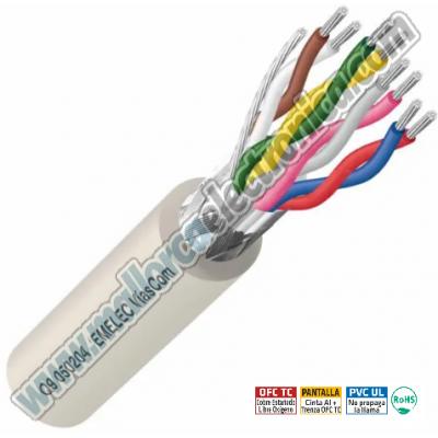 Cable 4 x 2 x 0.50 conductores 0,50mm² OFC TC. Pantalla Cinta Al + Trenza OFC TC 80%. Cubierta PVC. UL2464, VW-1, DIN 47100.