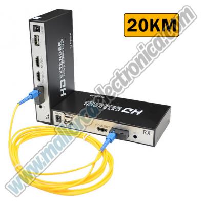 Extensor KVM de fibra óptica HDMI de 20Km, receptor transmisor HDMI con bucle sobre Cable de fibra SC