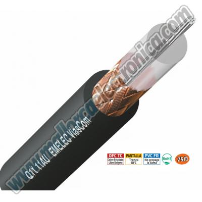  Cable Coaxial Q11-11AU  1,20 mm TC + 7,25 mm PE  Pantalla Trenza BC 97% cobertura  Ø Exterior: 10,30 mm