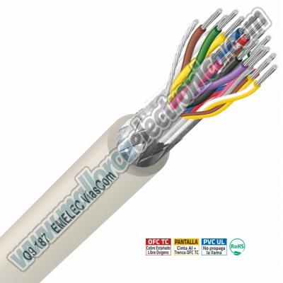Cables Multipares Apantallados 8 x 2 x  pares conductores 0,22mm² OFC TC.  Pantalla Cinta Poliéster + Trenza OFC TC 80%.  Cubier