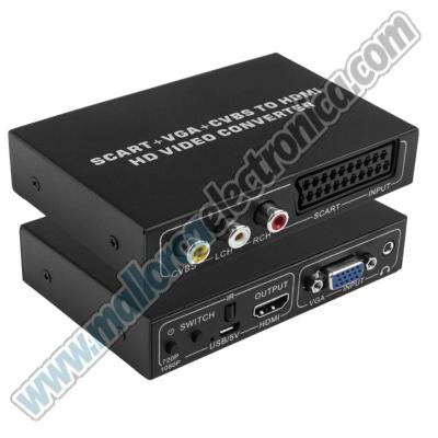 Convertidor SELECTOR de Scart / VGA  RCA VIDEO + AUDIO a HDMI, Switch 720P/1080P paraDVD