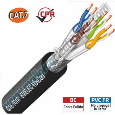 Cable de Network Cat.7 S/FTP 600MHz PVC  4x2x23AWG BC  Conductor Unifilar  Pares Apantallados  PVC FR  CPR Fca