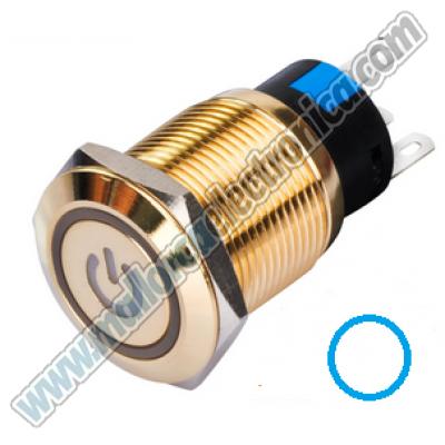 Interruptor Metalico DORADO 20 mm IP-66 con luz Led  AZUL DC-12/24v 2 No 2 Nc