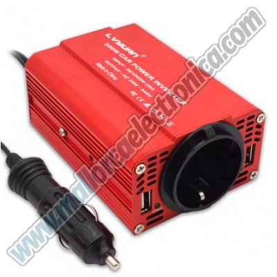 Inversor de Voltaje de Onda Senoidal, Voltímetro DC-12 AC-220/240V 300W + 2 PUERTOS USB 
