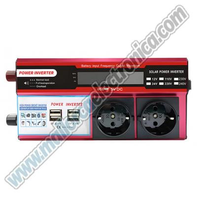Inversor de Voltaje de Onda Senoidal, PANTALLA DIGITAL DC-12 AC-220/240V 500W + 4 PUERTO USB +Conector Mechero + 2 Enchufes universales