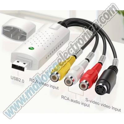 Capturadora de vídeo analógico (RCS/S-Video) VCR/VHS/DVD/TV/RCA a PC por USB