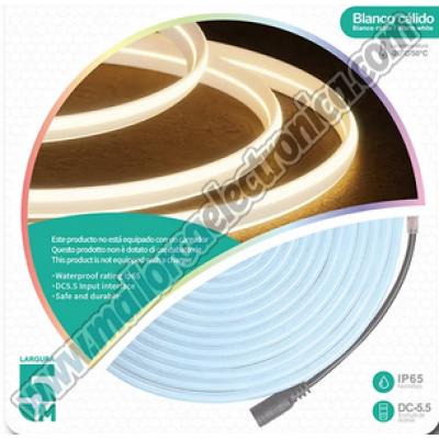 Tira Luces LED Neón 5M Md 12V- BLANCO CALIDO