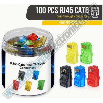 CONECTOR RJ-45 NIVEL CaT-6  SIN BLINDAR 50U MICRAS ORO  CAJA (100 Unidades)      